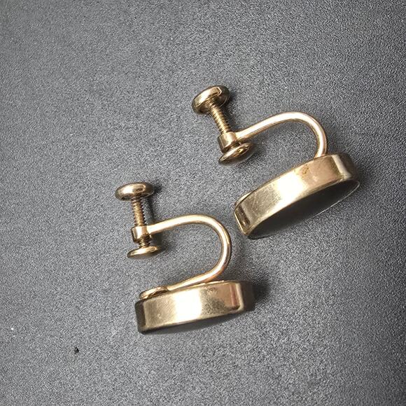 Van Dell 12K Gold Filled Screw Back Earrings Black Oval - Picture 6 of 10